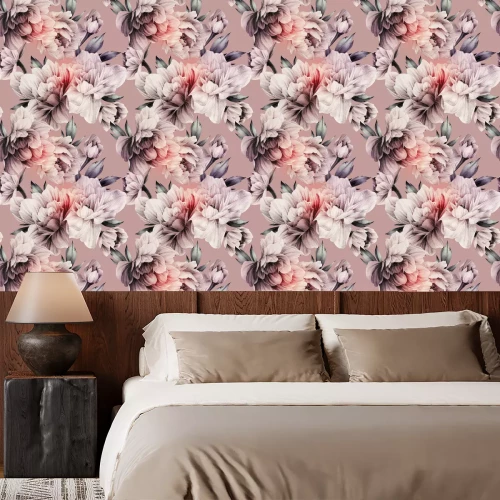 Tapete Seamless floral pattern with peonies flowers on summer background, watercolor illustration. Template design for textiles, interior, clothes, wallpaper