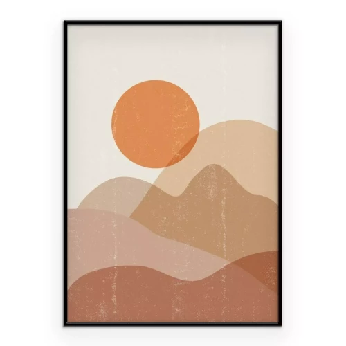 Poster Eine Grafik eines Sonnenuntergangs in den Bergen im minimalistischen Stil