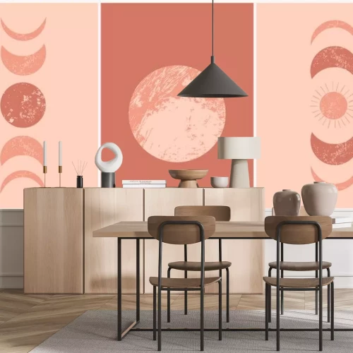 Sticker Abstract contemporary aesthetic cards set with moon phases. Mid century  minimalist art print. Boho modern wall decor. Organic terracotta shapes. Mystery vector background