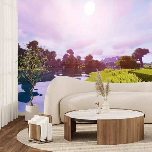 Fototapete Paysage et rivière sur Minecraft