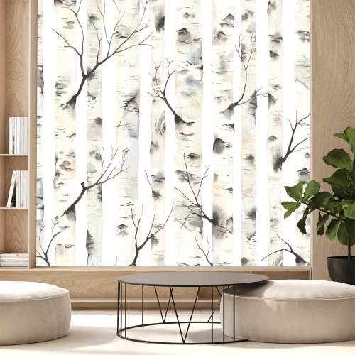 Sticker Mit Aquarellfarben gemalter Birkenwald