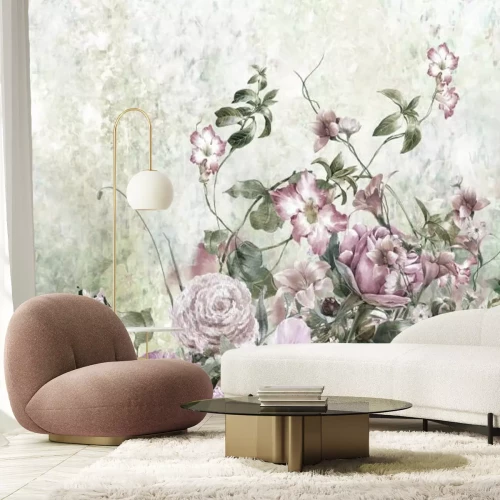 Fototapete Zarte Blumen im Aquarellstil