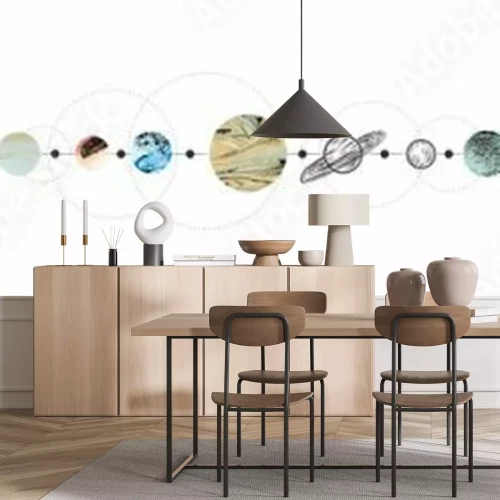 Fototapete Vector illustration set of moon phases. Different stages of moonlight activity in vintage engraving style. Zodiac Signs