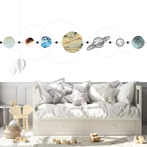 Fototapete Vector illustration set of moon phases. Different stages of moonlight activity in vintage engraving style. Zodiac Signs