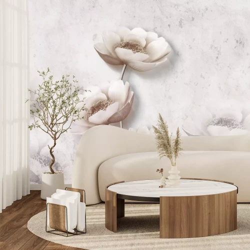 Fototapete 3D-Blumen auf einer Betonwand