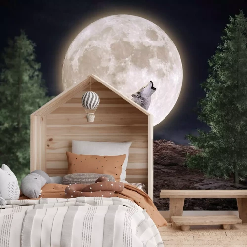 Fototapete Wolf vor dem Hintergrund des Vollmondes