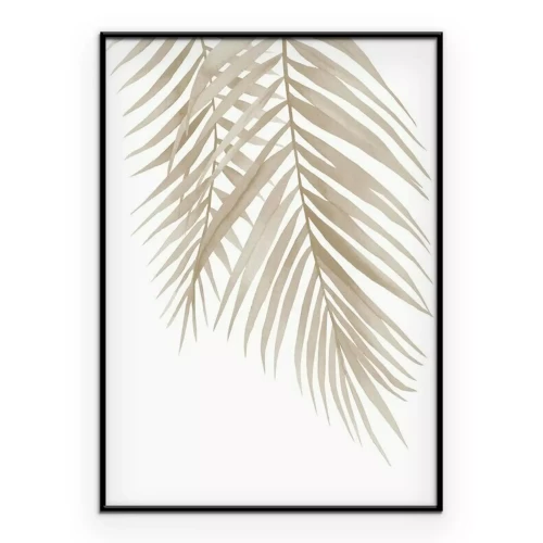 Poster Beige exotische Blätter auf weißem Hintergrund