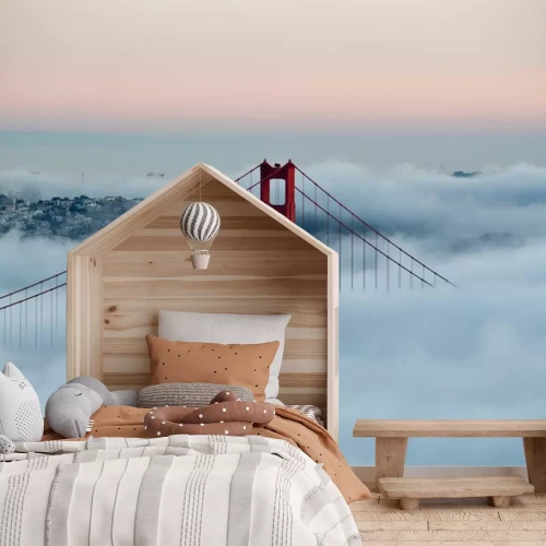 Fototapete San Francisco mit der roten Brücke im Nebel