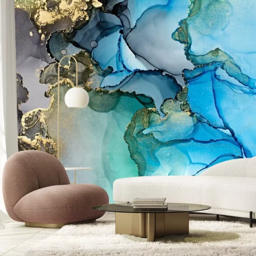 Fototapete Modern hand painted artwork of abstract transparent alcohol ink background. Art for design