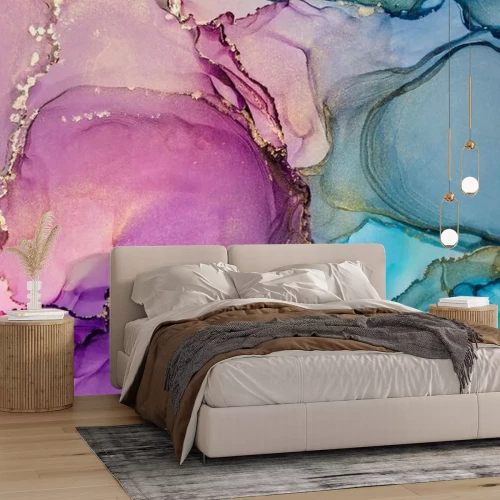 Fototapete Modern hand painted artwork of abstract transparent alcohol ink background. Art for design