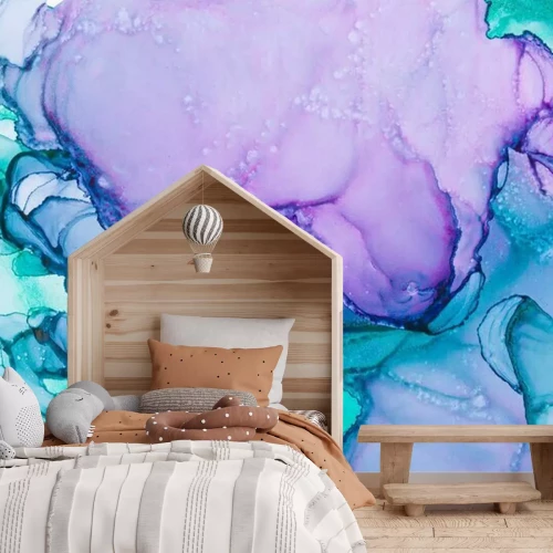 Fototapete Modern hand painted artwork of abstract transparent alcohol ink background. Art for design