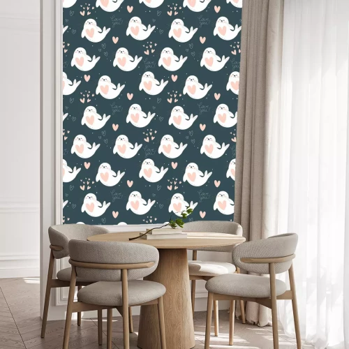 Tapete Kleine Robben mit Herzen