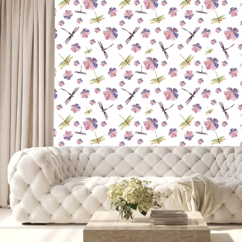 Tapete Libellen inmitten der Blumen