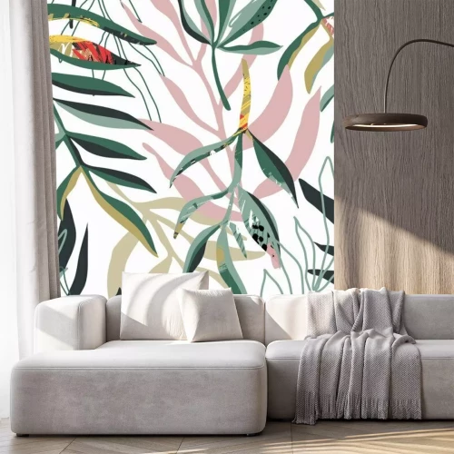 Sticker Abstrakte tropische Blätter auf weißem Hintergrund