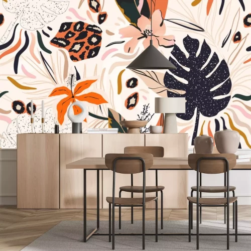 Fototapete Ein abstraktes Dschungelmuster auf hellem Hintergrund