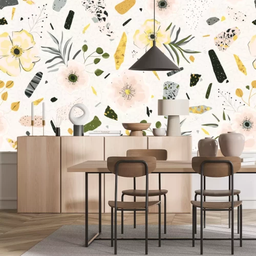 Sticker Blumen auf Terrazzo-Hintergrund