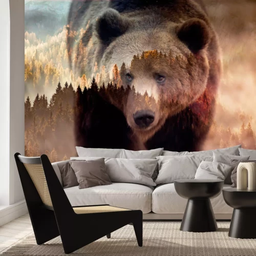 Fototapete Braunbär und Waldlandschaft