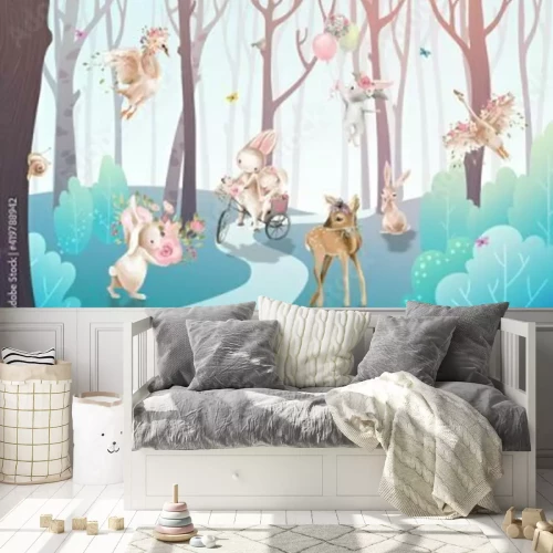 Fototapete Kinderillustration mit Waldtieren