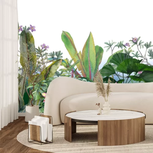 Fototapete Exotische Blätter und Blumen Aquarell