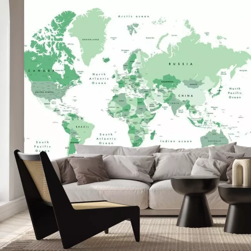 Fototapete Grüne Weltkarte auf weißem Hintergrund