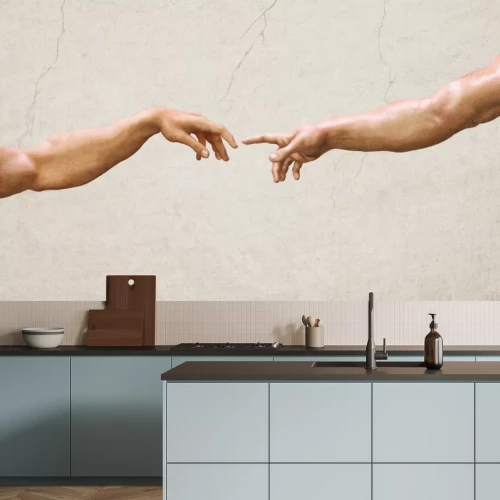 Fototapete Symbolische Berührung der Hände, künstlerische Komposition vor Betonhintergrund