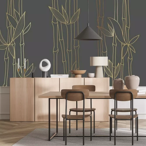 Fototapete Goldene Bambussprossen auf dunklem Hintergrund