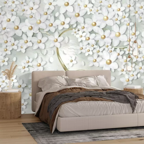 Fototapete Baum mit weißen 3D-Blumen