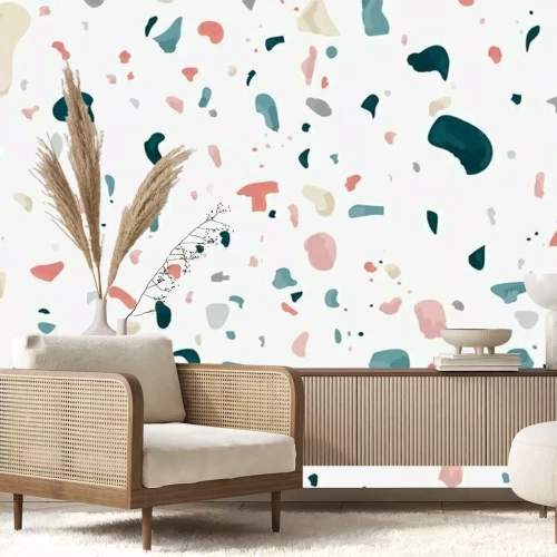 Sticker Bunter Terrazzo auf weißem Hintergrund