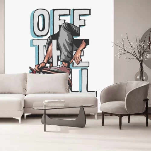 Sticker off the wall slogan with skateboard player graphic illustration