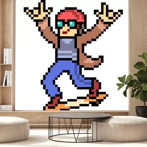 Sticker vector pixel art skateboard play