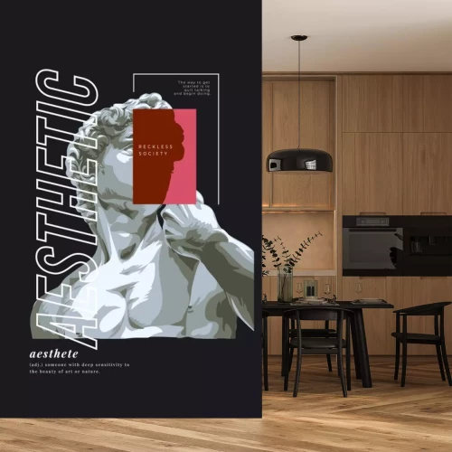 Sticker vector illustration antique statue on black background for fashion print