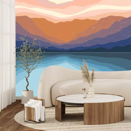 Sticker Abstract Aesthetic mid century modern landscape Contemporary boho poster cover template. Minimal and natural Illustrations for art print, postcard, wallpaper, wall art.