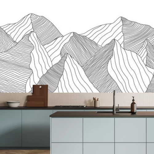Sticker Mountain landscape of wavy lines. Vector background with mountain ranges
