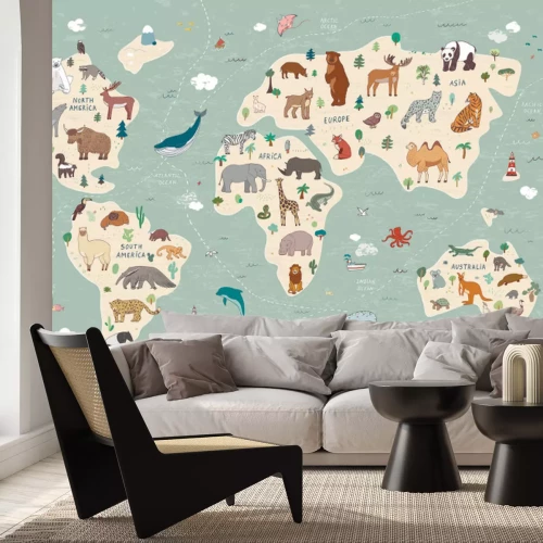 Fototapete Animals vector hand drawn world map