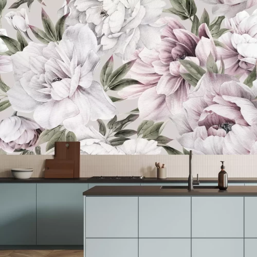 Fototapete Seamless floral pattern with peonies on summer background, watercolor illustration. Template design for textiles, interior, clothes, wallpaper