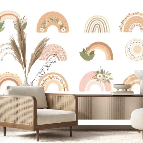 Sticker Regenbogen aus Blumen in Pastellfarben