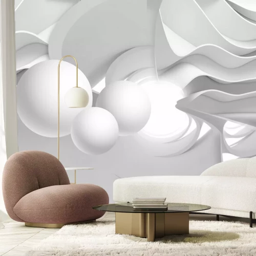 Fototapete Dreidimensionale drei Kugeln im weißen Tunnel