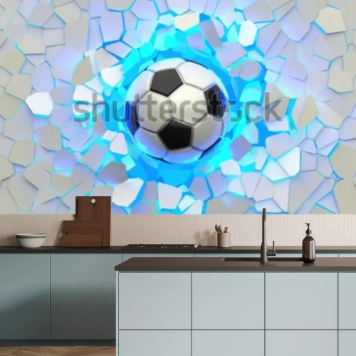 Fototapete Fußball auf beleuchteten Kacheln