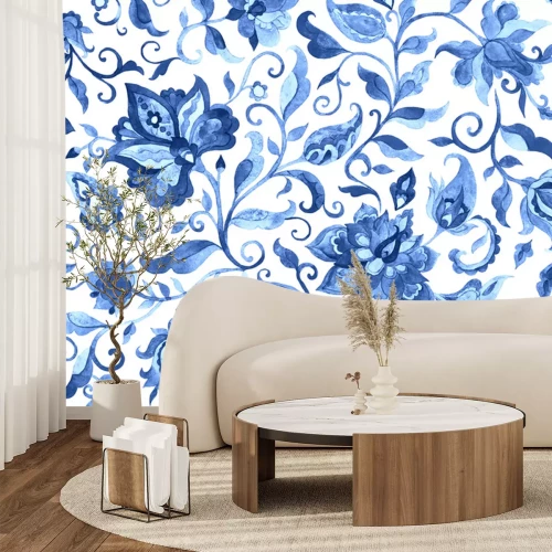 Sticker Blumenverzierung des blauen Aquarells