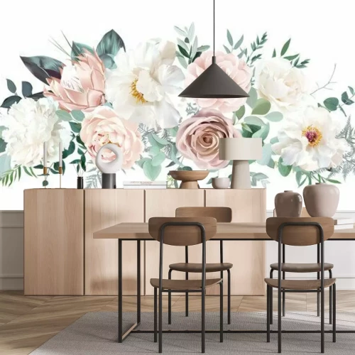 Sticker Pale pink camellia, dusty rose, ivory white peony, blush protea, nude pink ranunculus