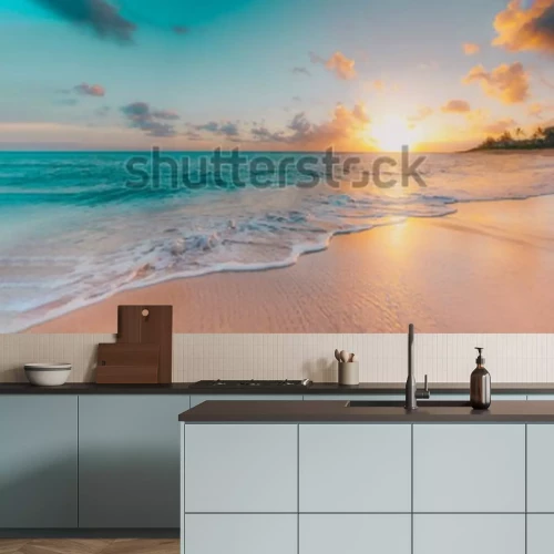 Fototapete Sea beach blue sky sand sun daylight relaxation landscape viewpoint for design postcard and calendar in thailand