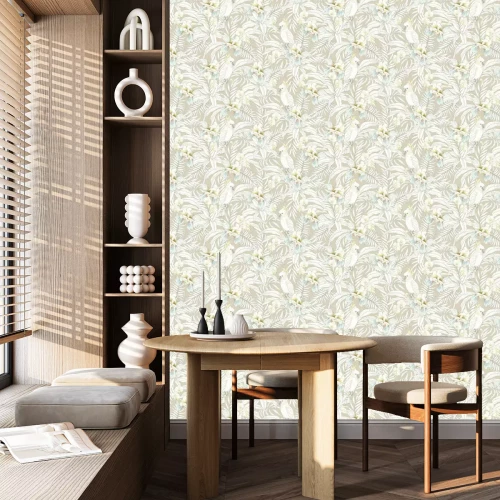 Tapete Kakadu-Papageien inmitten von Orchideen