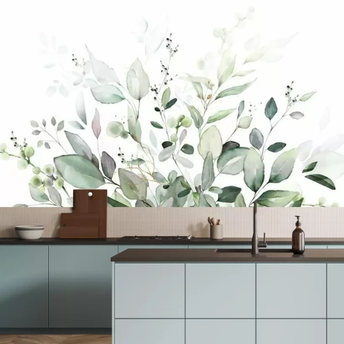 Sticker Ein Strauß Blätter mit Aquarellfarbe gemalt