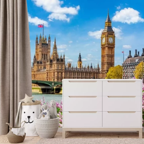 Fototapete Big Ben und die Houses of Parliament in London im Frühling