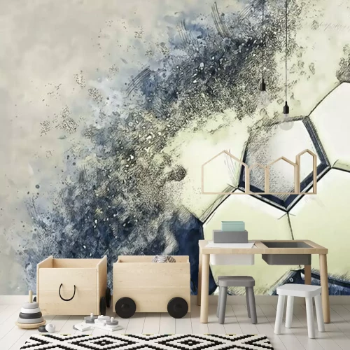 Fototapete Soccer ball with particles illustration combined pencil sketch and watercolor sketch. 3D illustration. 3D CG. High resolution.