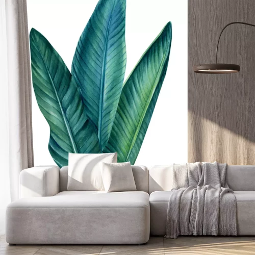 Sticker Große tropische Blätter im Aquarellstil auf weißem Hintergrund