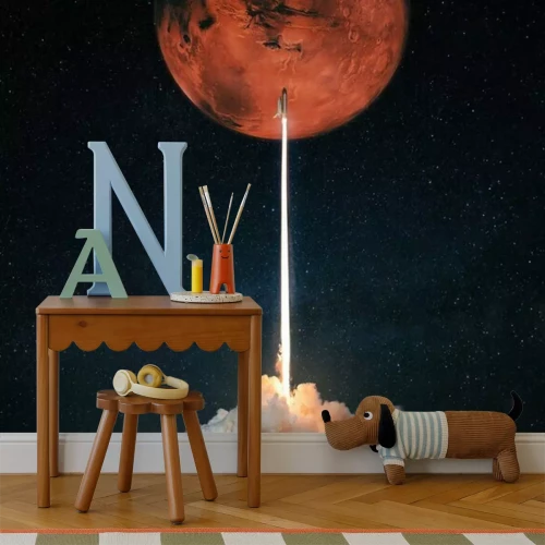 Fototapete Rakete startet zum Planeten Mars