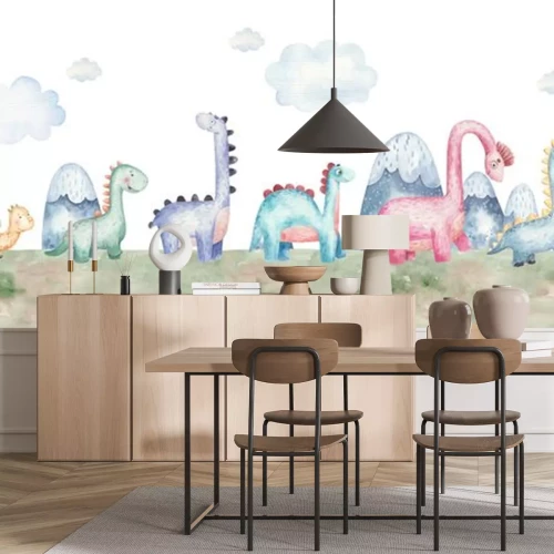 Sticker Bunte Aquarell-Dinosaurier