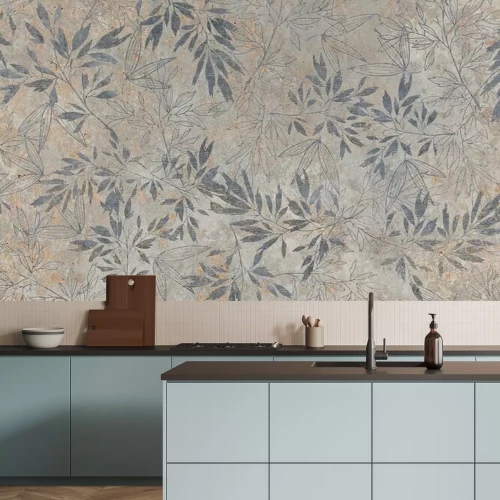 Fototapete Ein Blumenmotiv auf einer antiken Wand