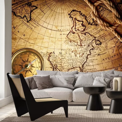 Fototapete Kompass auf einer alten Karte